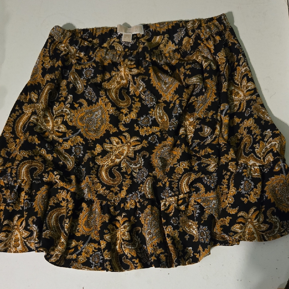 Michael Kors Black and Gold Paisley Mini Skirt